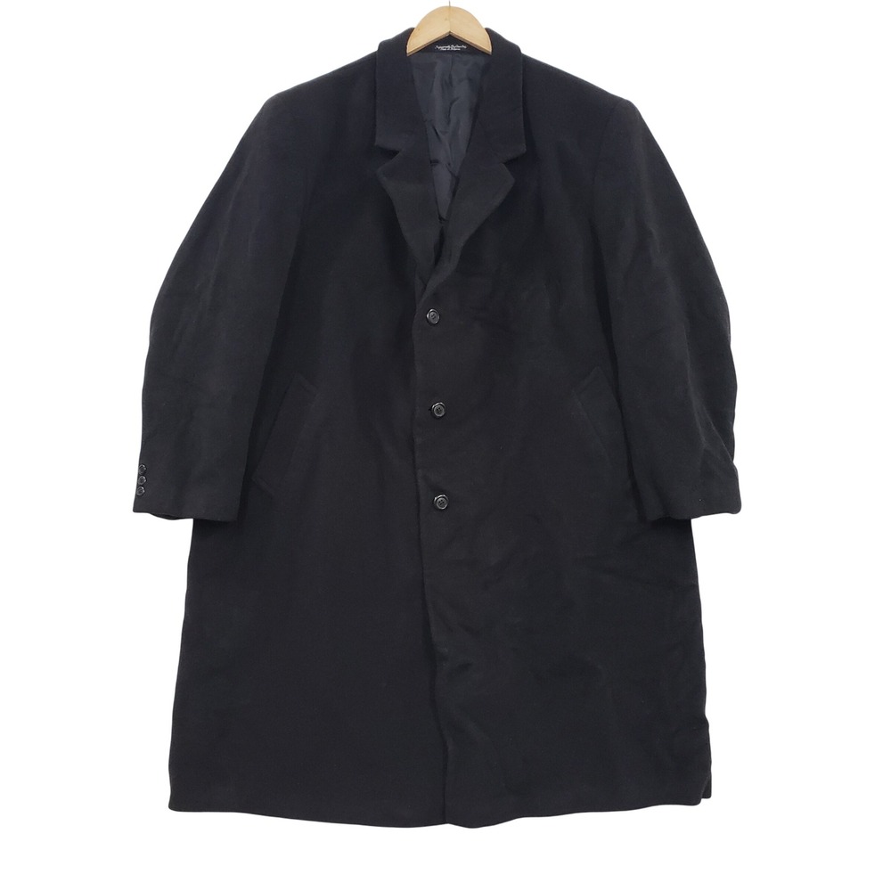 di‎ Silver Mens Black Wool Cashmere Overcoat Long Winter Coat Size 56 Classic